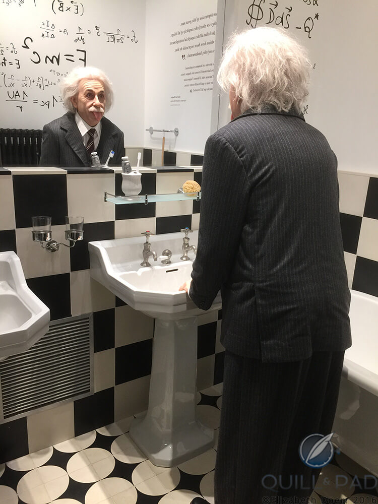 There are even surprises in the bathroom at Chaplin's World as this lifelike wax figure of Einstein highlights
