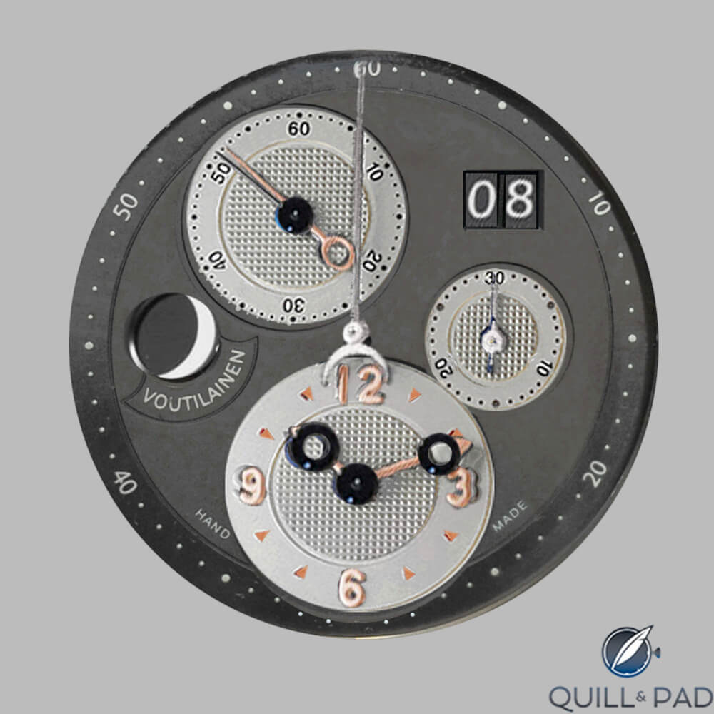Early dial rendering of the author’s unique Voutilainen Masterpiece Chronograph II