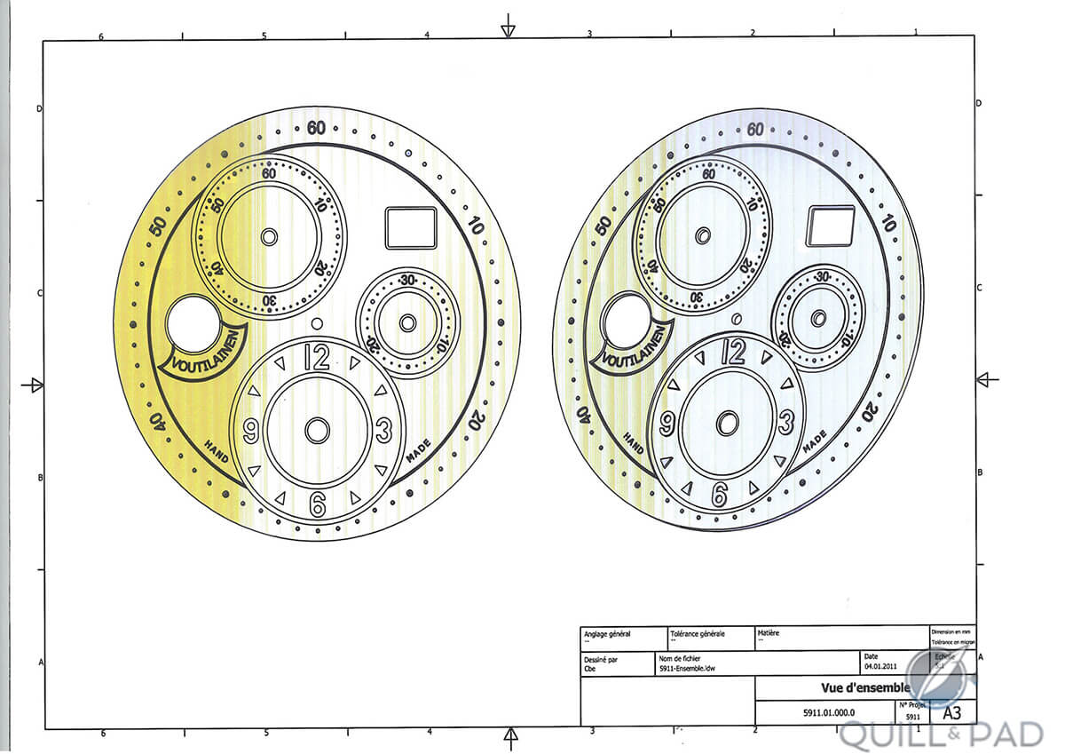 Dial design schematic, Voutilainen Masterpiece Chronograph II