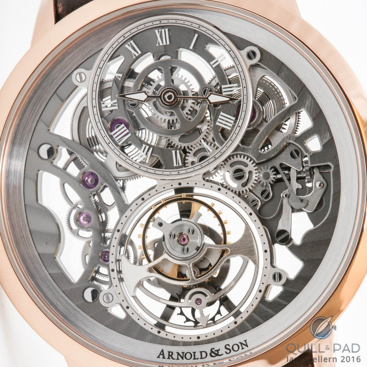 Close look dial side of the Arnold & Son UTTE Skeleton