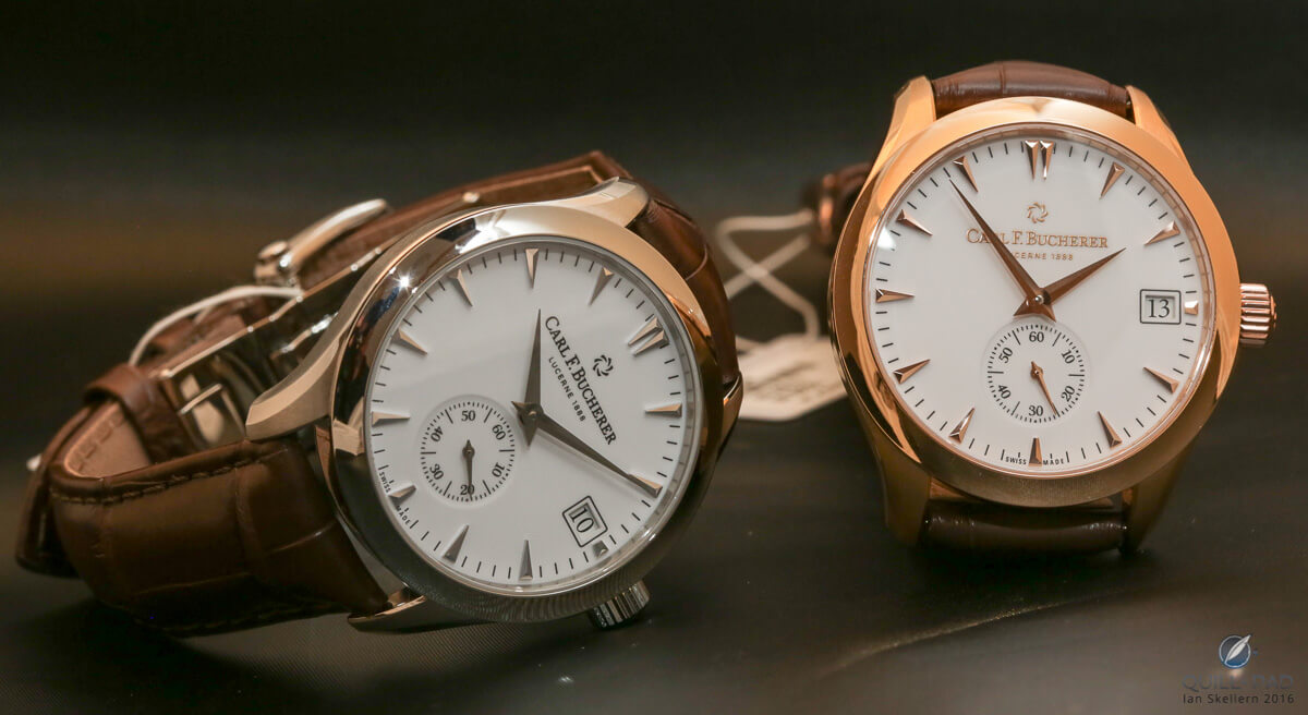 Carl F. Bucherer Manero Peripheral in stainless steel (left) and pink gold