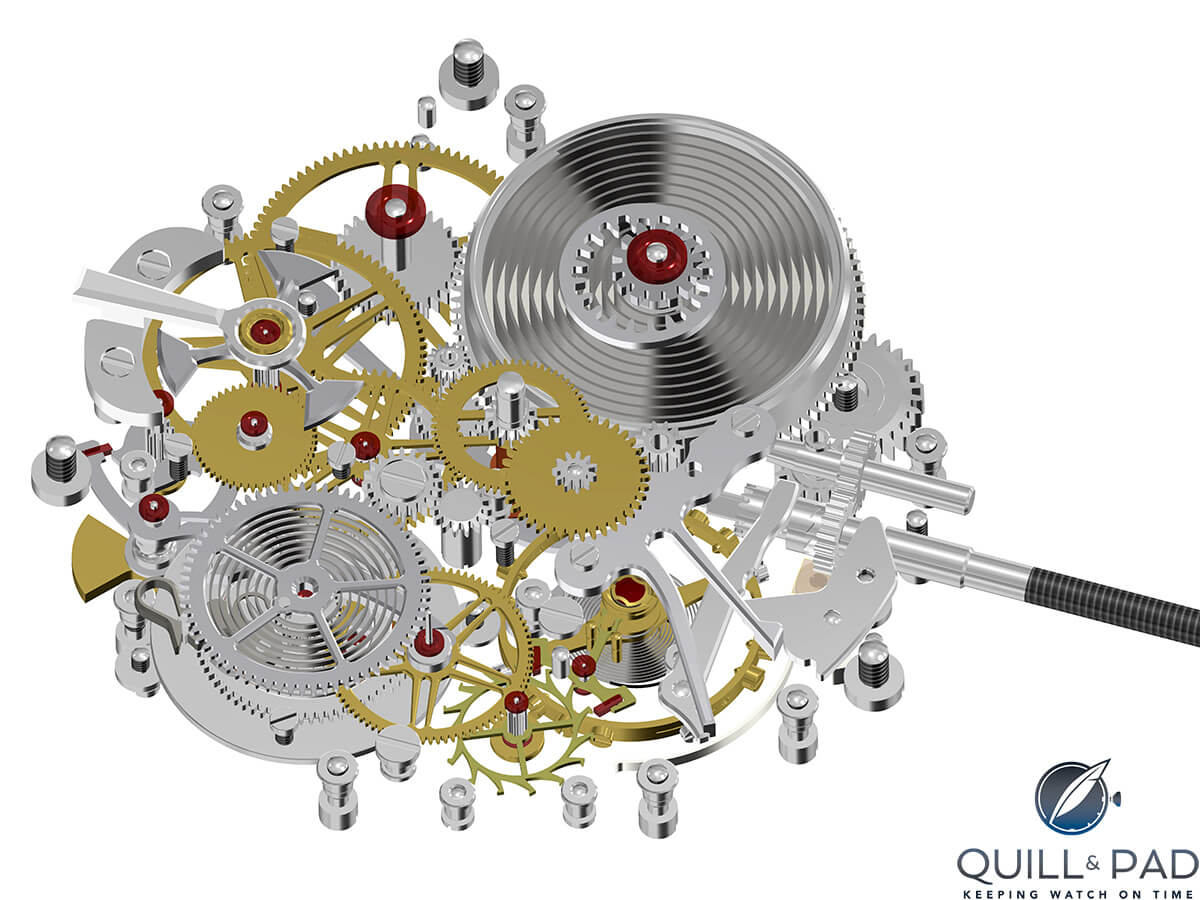 Technical illustration of the Grönefeld Remontoire movement