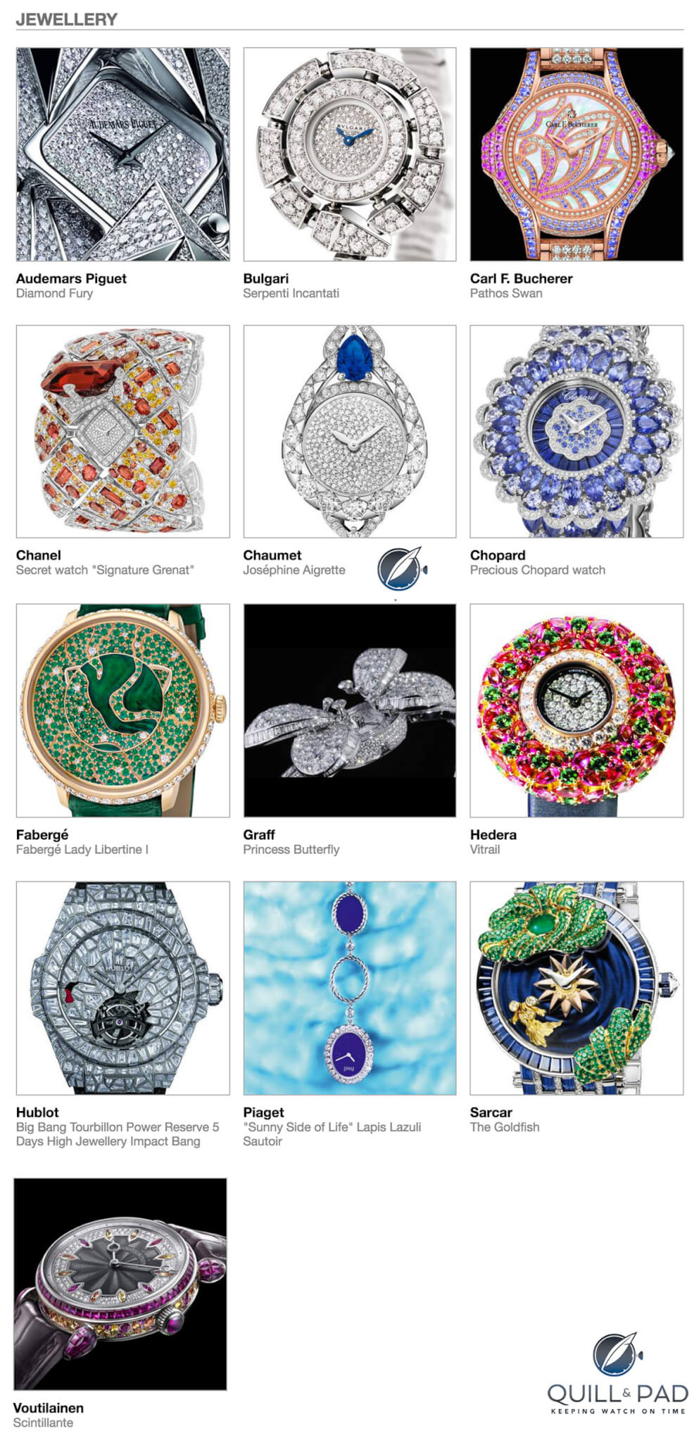 The Jewellery category entries in the 2016 Grand Prix d’Horlogerie de Genève (GPHG)