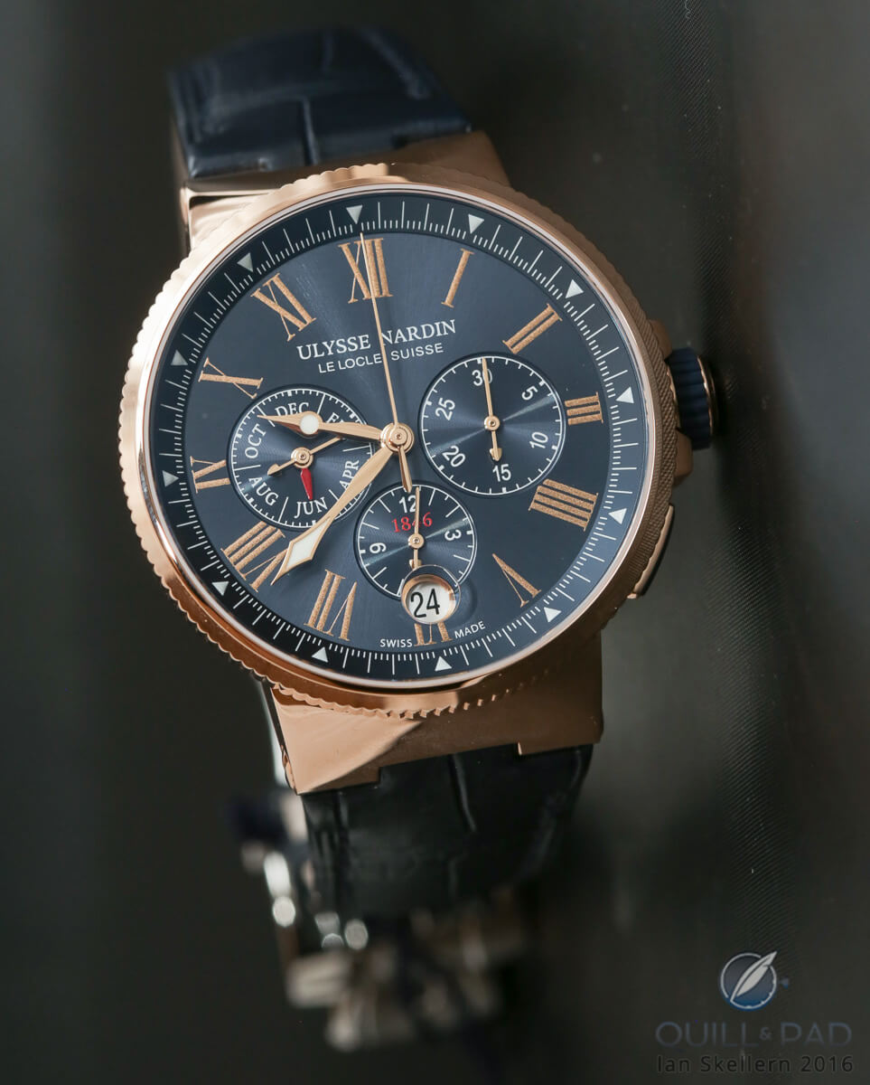 Ulysse Nardin Marine Chrono Annual Calendar in red gold with blue dial