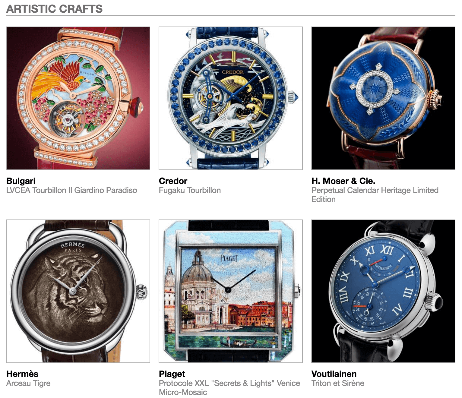 Pre-selected Artistic Craft watches in the 2016 GPHG