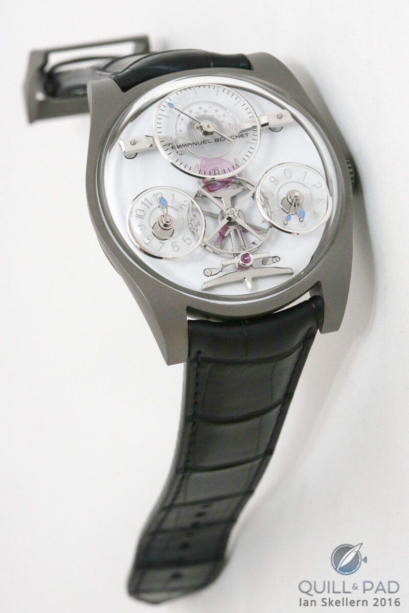 Emmanuel Bouchet Complication One with gunmetal case and chalcedony dial
