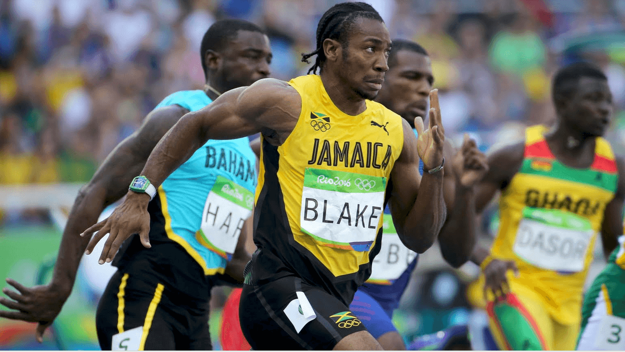 Johan Blake at Rio 2016 wearing an as-yet-unidentified Richard Mille wristwatch