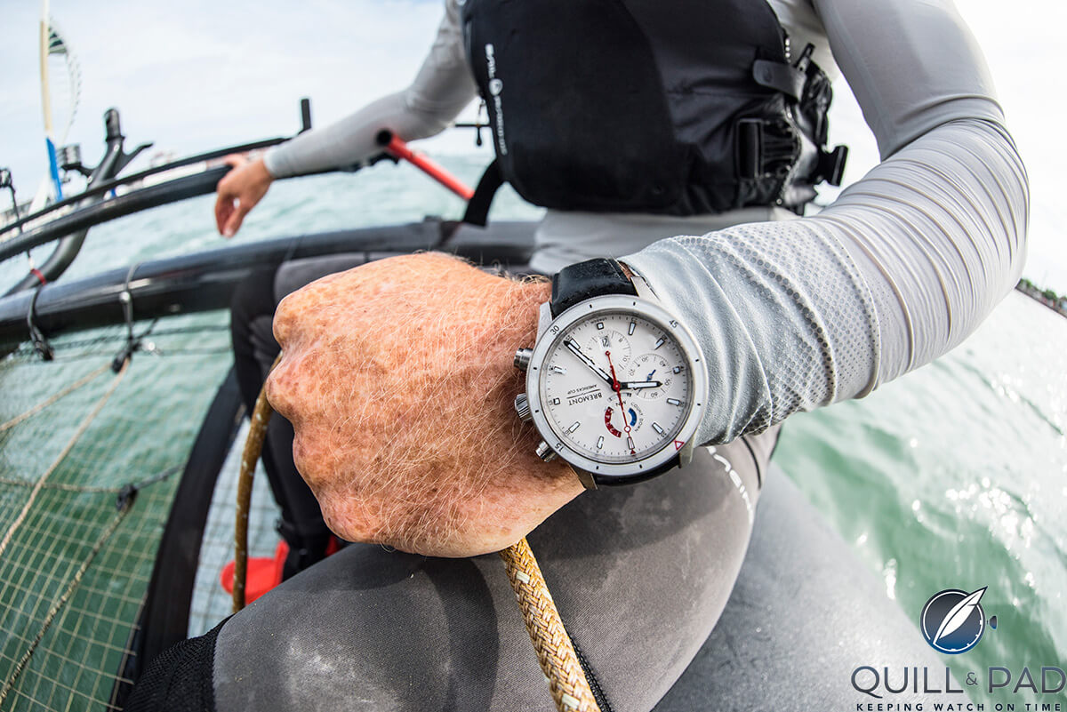 A member of Oracle Team USA wearing the Bremont Regatta OTUSA model (photo courtesy Sam Greenfield)