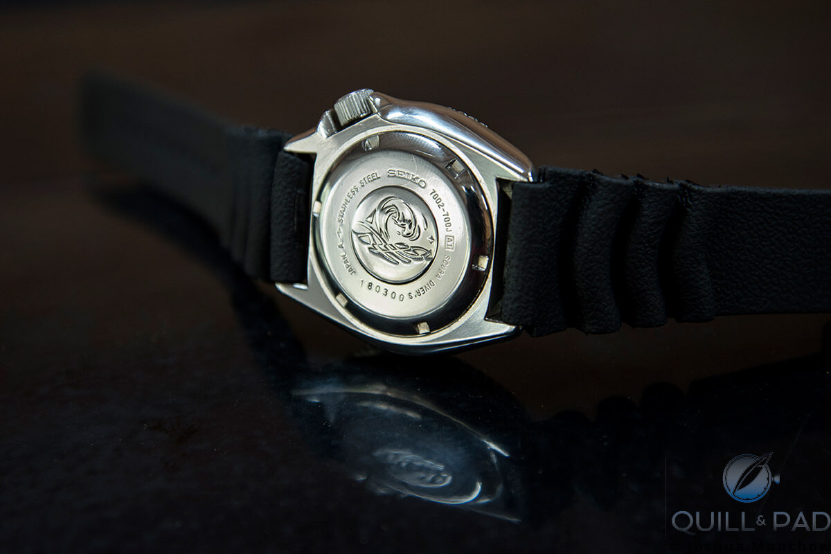 View of the back of the Seiko 7002 Diver