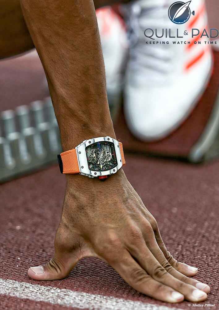 Wayde van Niekerk wearing the Richard Mille RM 27-02 Rafael Nadal (photo courtesy Matteo Pittini)