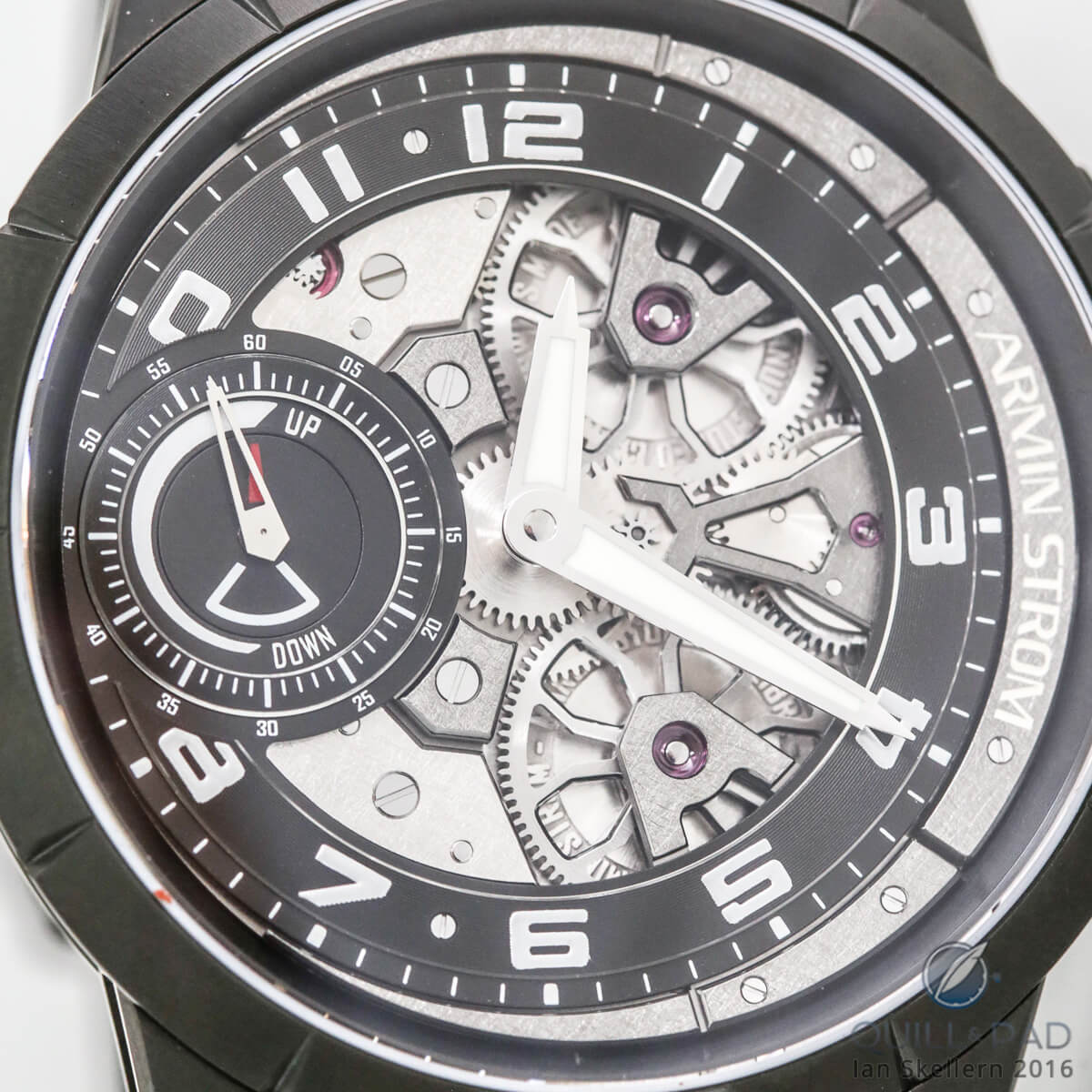 Close up look dial size of the Armin Strom Edge Double Barrel