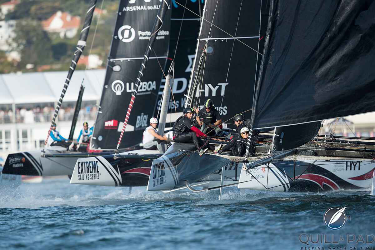 Alinghi and HYT racing in the Extreme Sailing Series In Lisbon