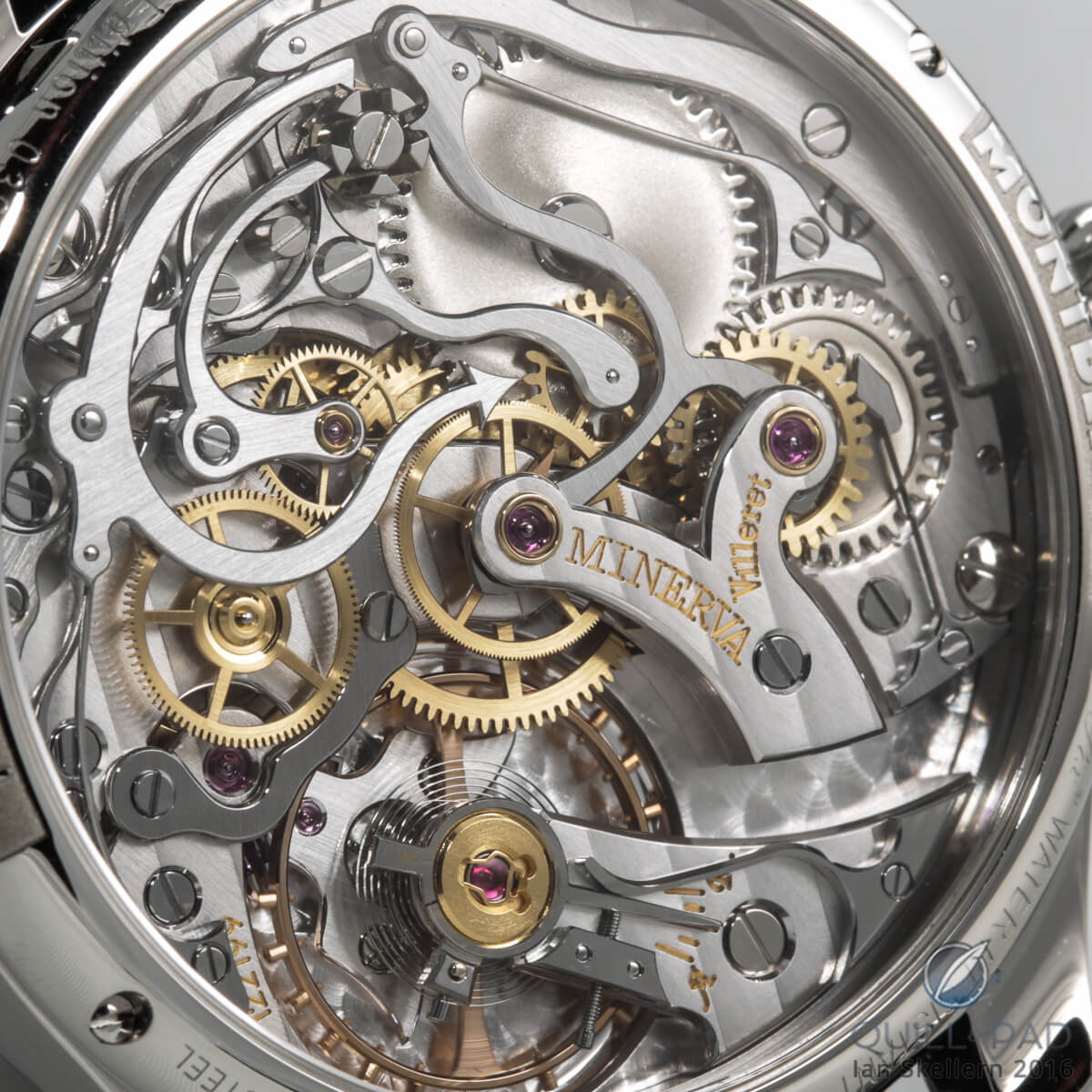 Close up look at the movement of the Montblanc 1858 Chronograph Tachymeter