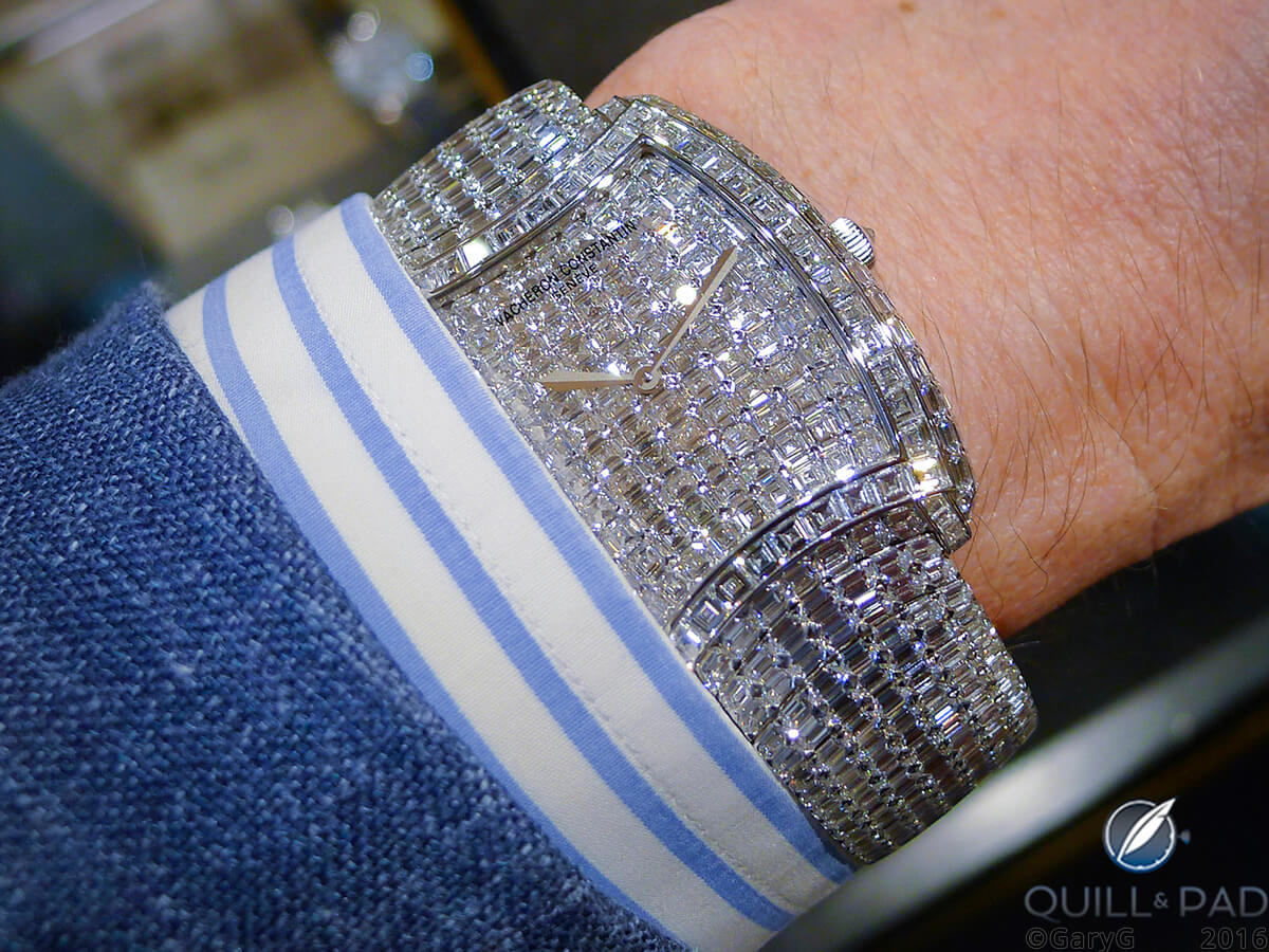 The bling’s not the thing: baguette-cut diamond-encrusted platinum Vacheron Constantin on the author’s wrist
