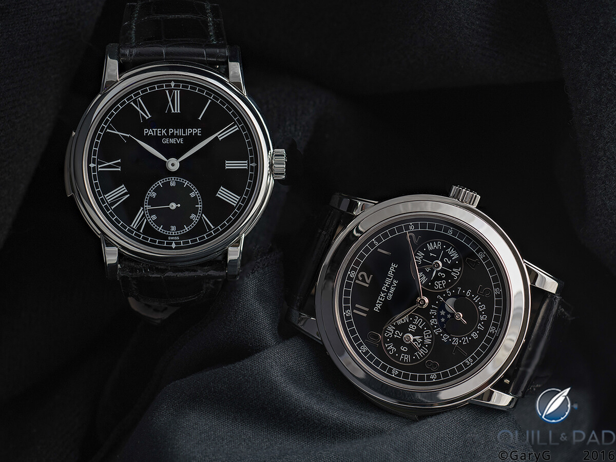 The contestants: Patek Philippe References 5078 (at left) and 5074