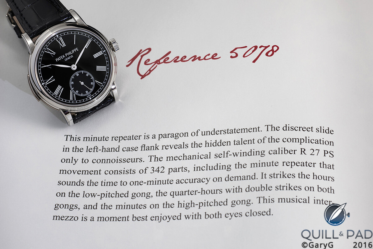 Patek Philippe Reference 5078P with its description in the Patek Philippe ‘Minute Repeaters’ book