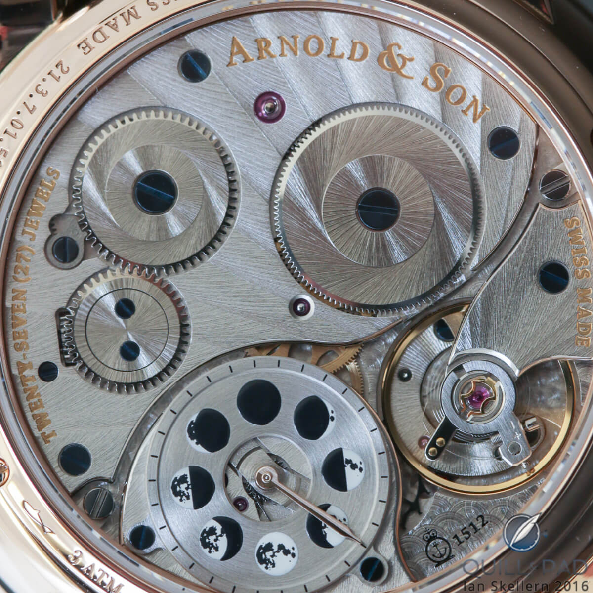 Movement of the Arnold & Son HM Double Hemisphere Perpetual Moon with the accurate moon setting disk st the bottom