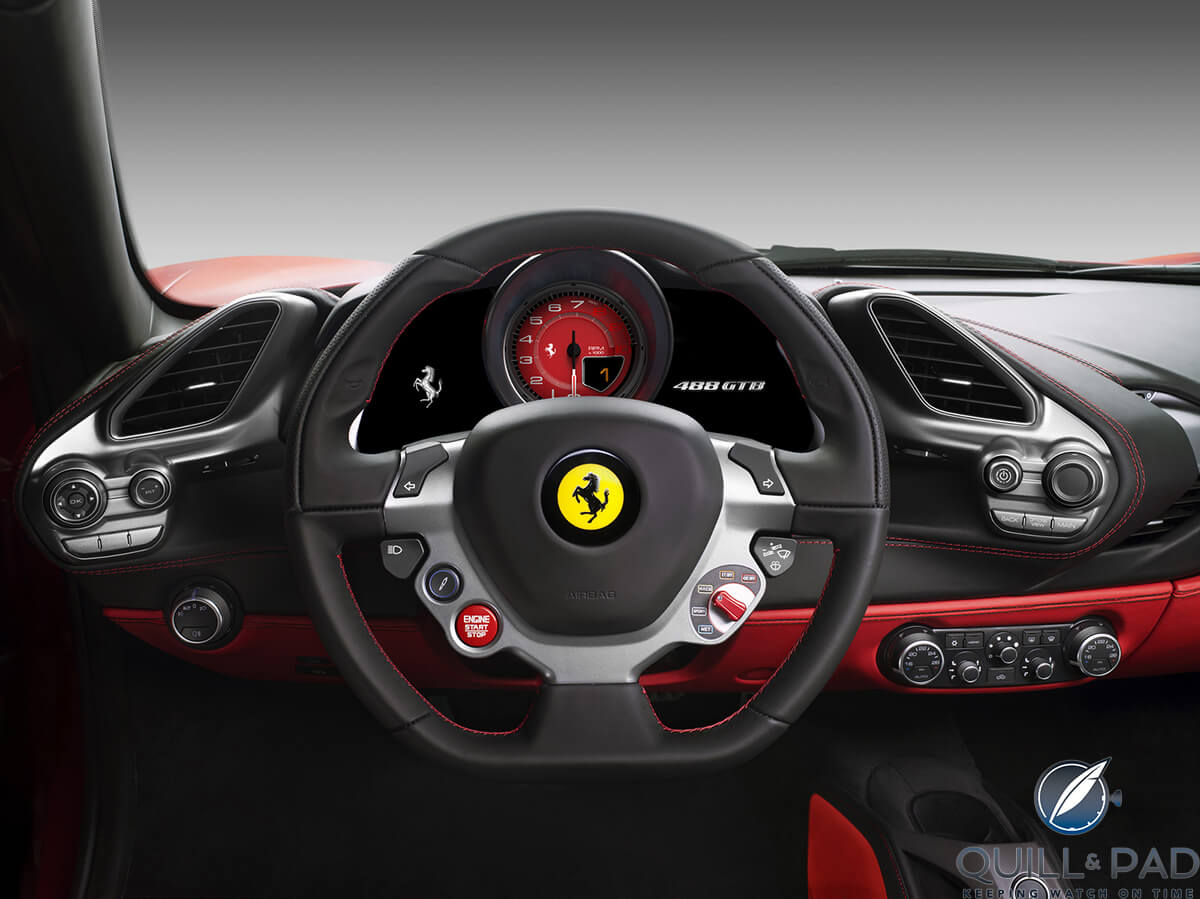 View from the driver's seat of the Ferrari 488 GTB