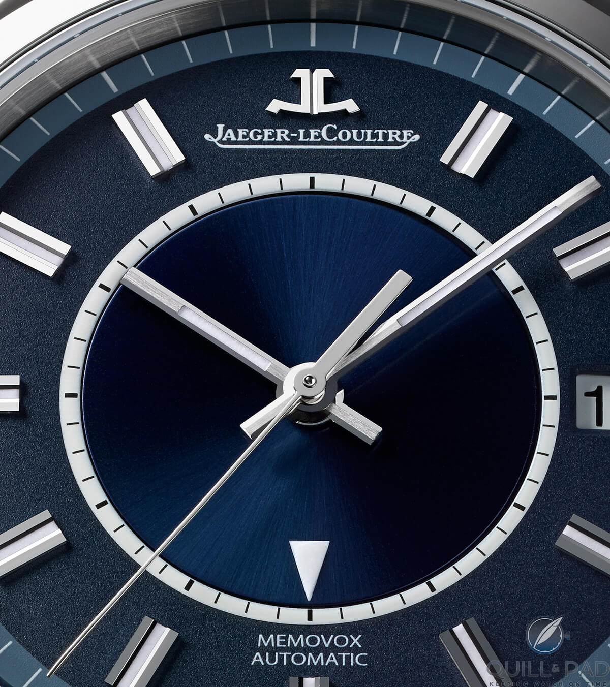 Close up look at the dial of the Jaeger-LeCoultre Memovox Boutique Edition 2016
