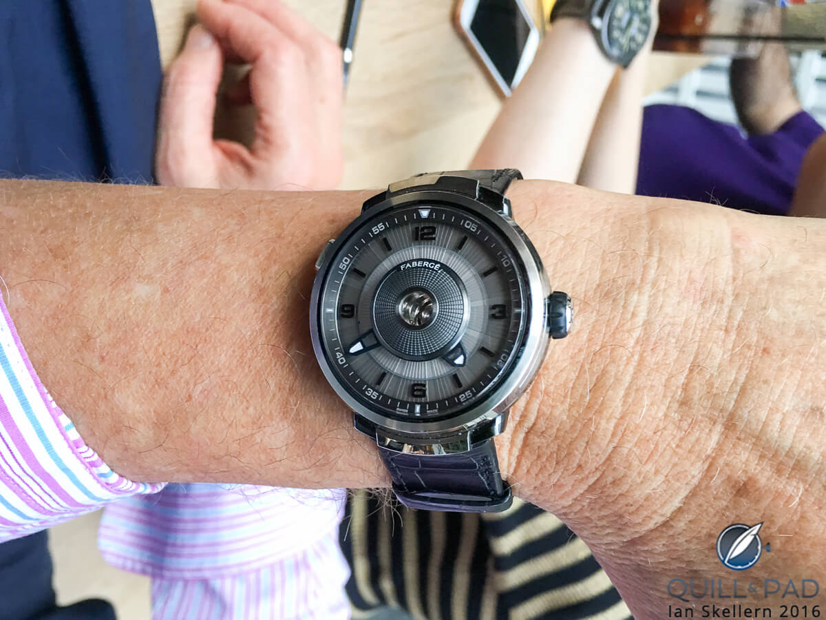 Watchmaker Jean-Marc Wiederrecht sporting the Fabergé DTZ Visionnaire