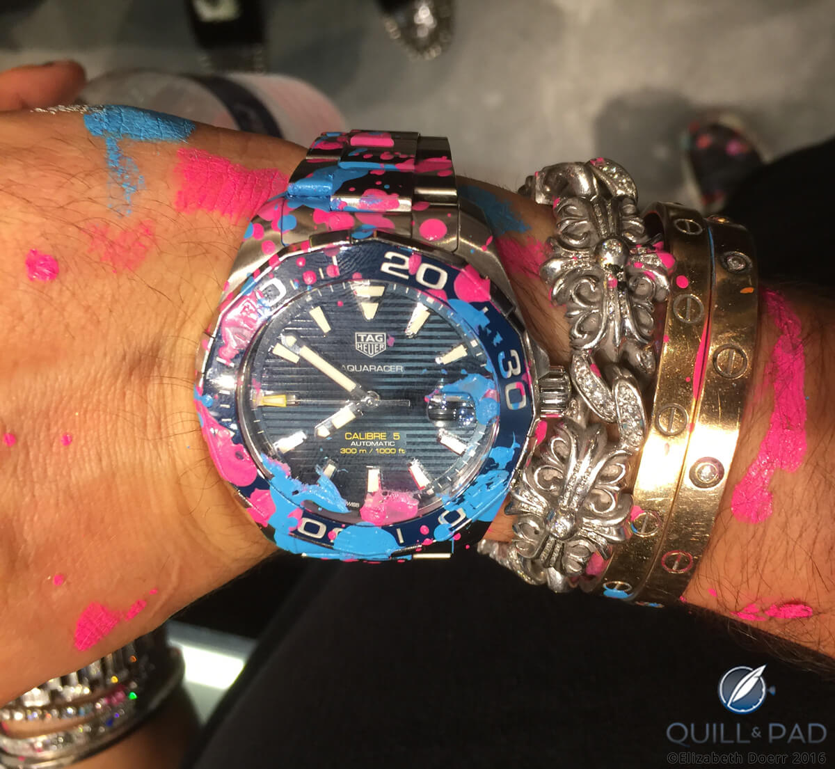 Alec Monopoly’s own TAG Heuer Calibre 5 Aquaracer, which he painted