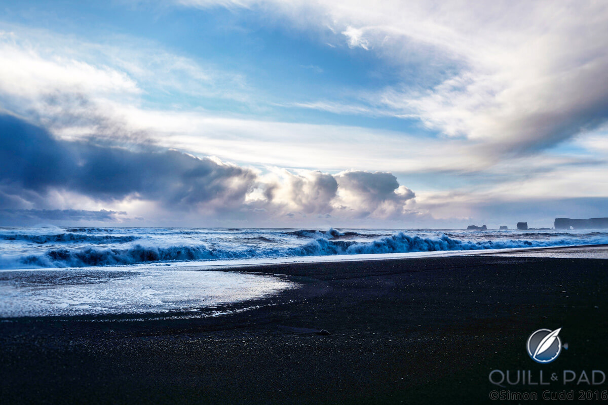 Atlantic Ocean breakers rolling onto the beach in Iceland