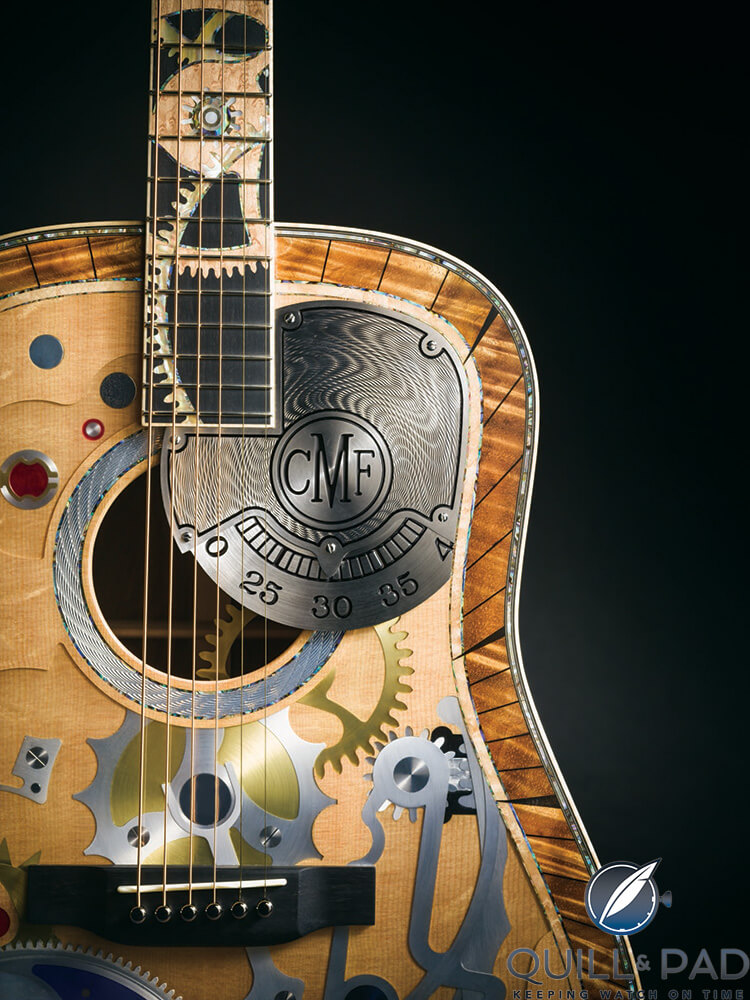 Time-themed body details on the Martin two millionth guitar