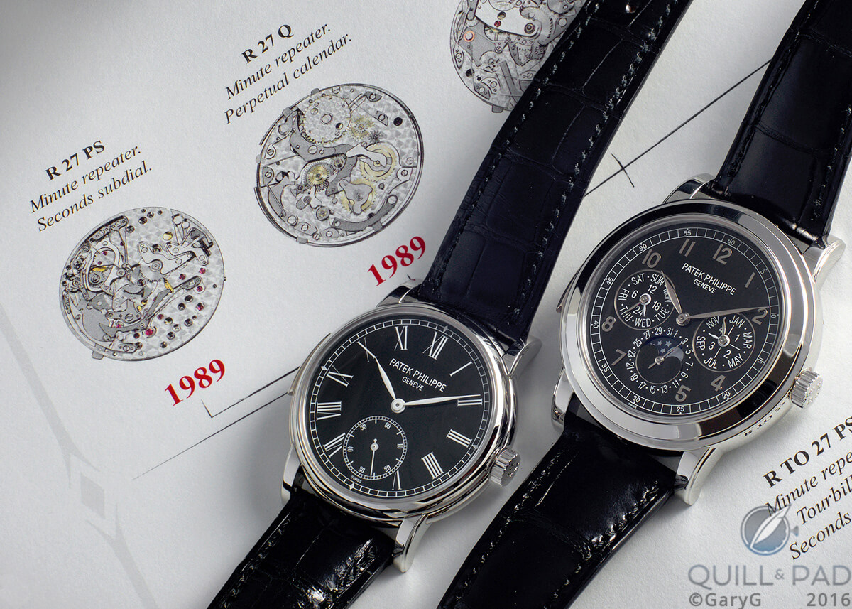 A study in contrasts: Patek Phillipe 5078P and 5074P minute repeaters with illustrations of their respective movements
