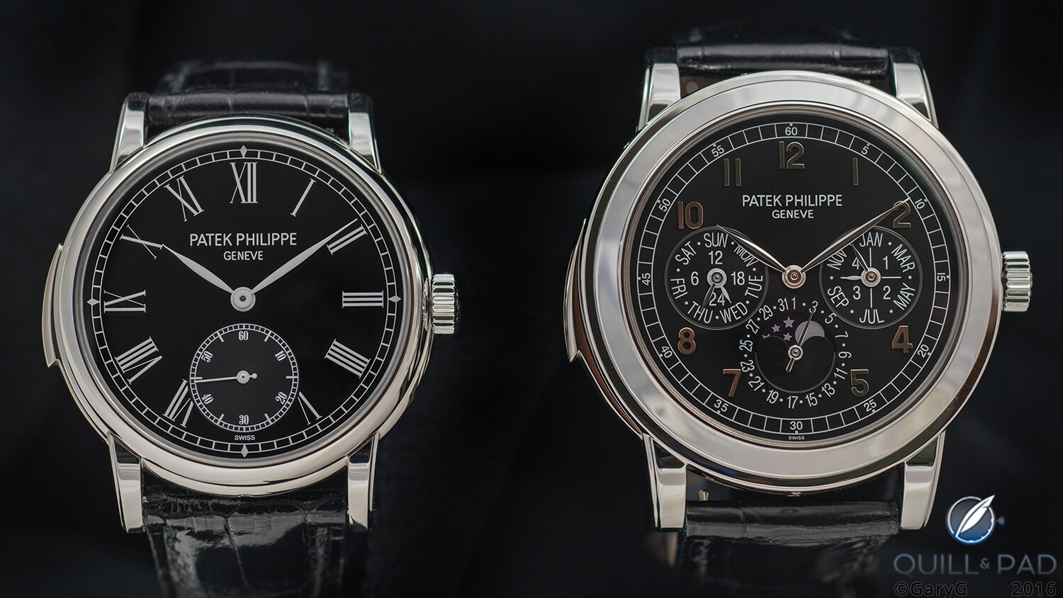 Side by side: Patek Philippe 5078P and 5074P minute repeaters