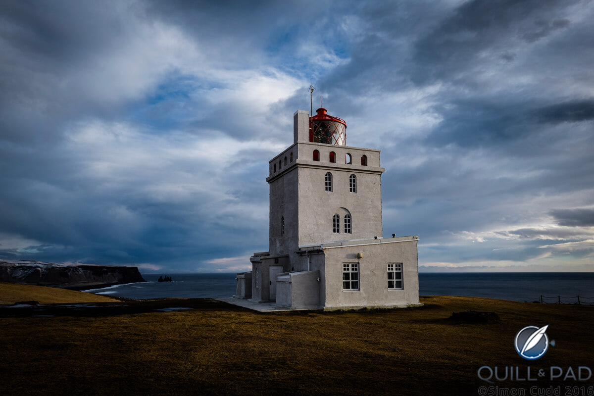 Lighthouse on the Reynisfjara Halsanefshellir peninsula in Iceland