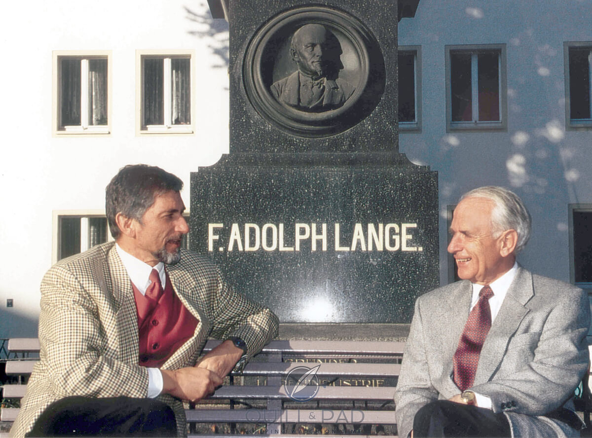 Günther Blümlein and Walter Lange at the F.A. Lange memorial in Glashütte in 1991