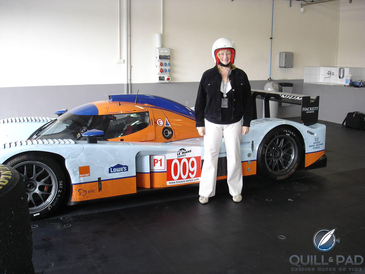 Elizabeth Doerr with the Aston Martin Lola