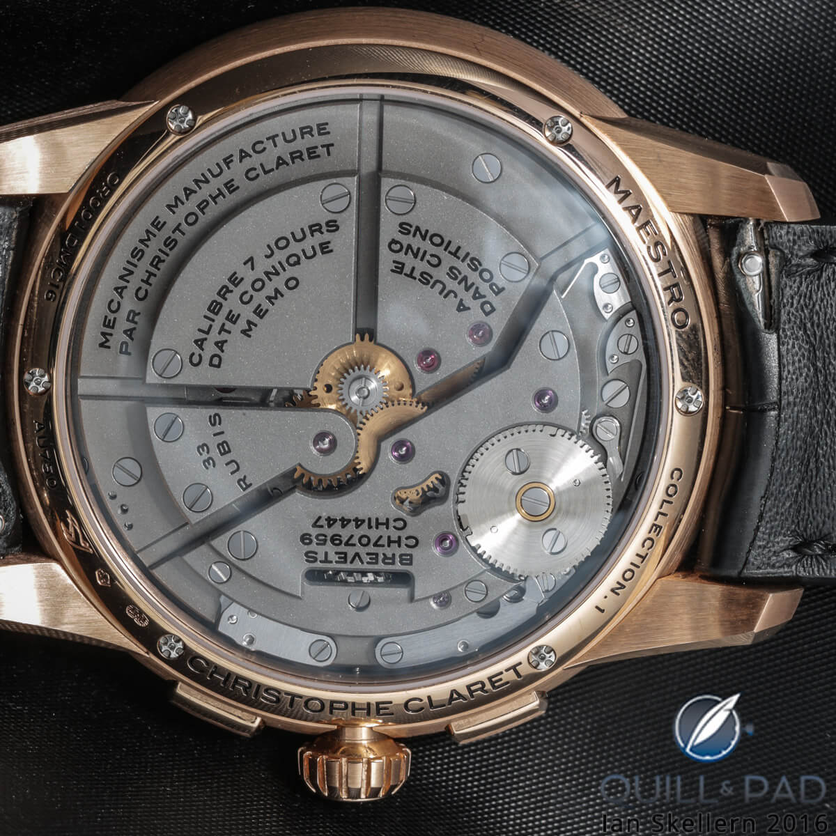View from the back of the Christophe Claret Maestro in pink gold