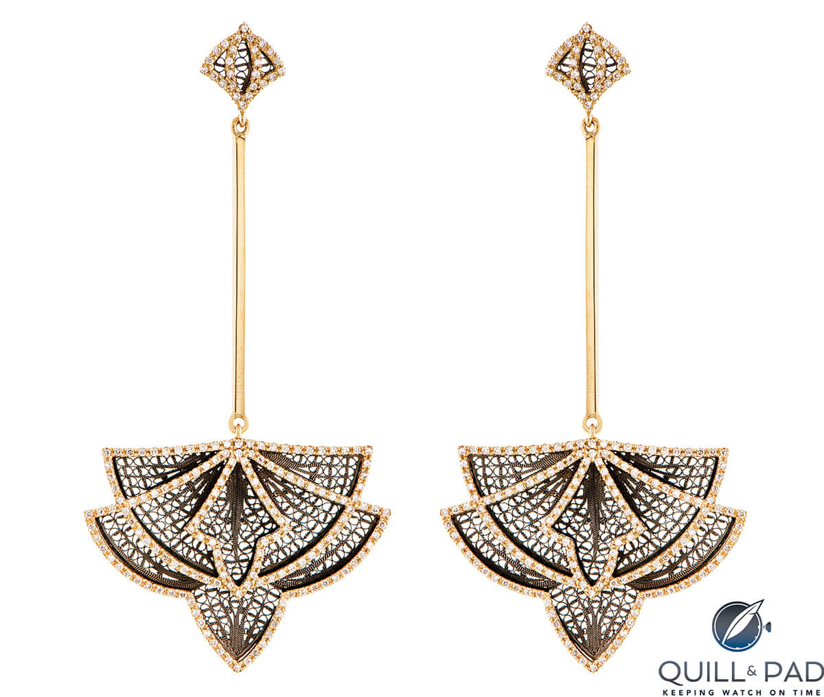 Eleuterio earrings in yellow gold and ruthenium from the Couture collection