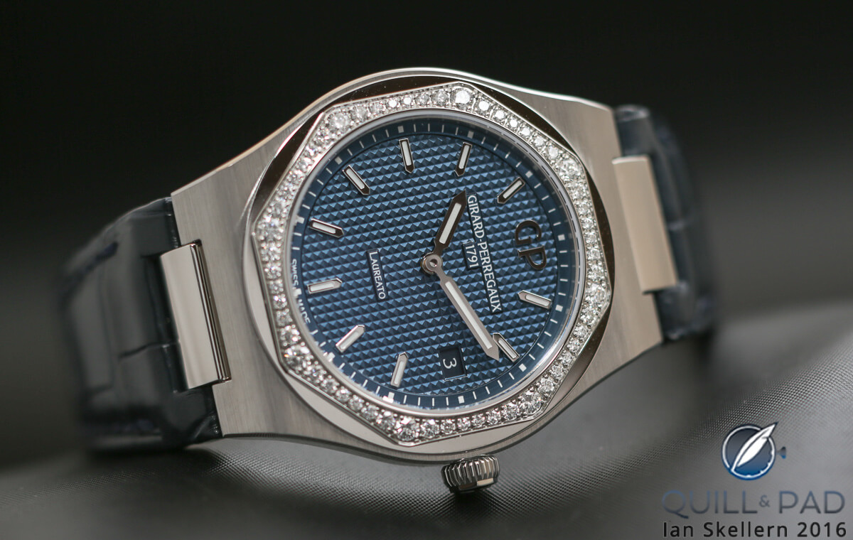 Girard-Perregaux 2017 Laureato 34 with blue dial and diamond-set bezel