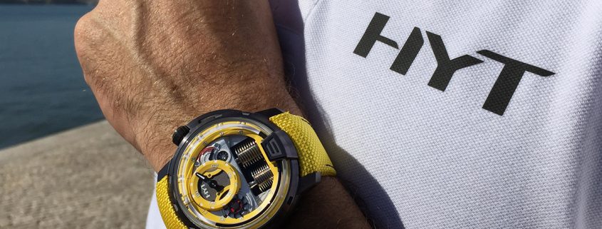 Yellow HYT Colorblock H1 on the wrist