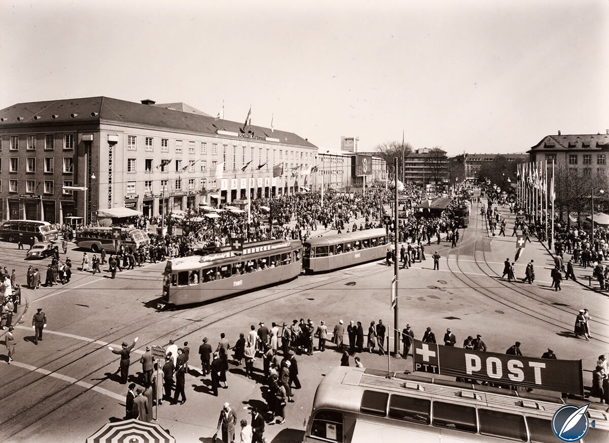 This 1958 shot of Messeplatz shows that the trams were just as plentiful half a century ago (photo courtesy MCH Messe Basel)
