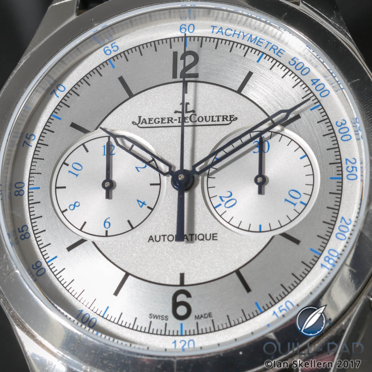 Close up look at the dial of the Jaeger-LeCoultre Master Control Chronograph