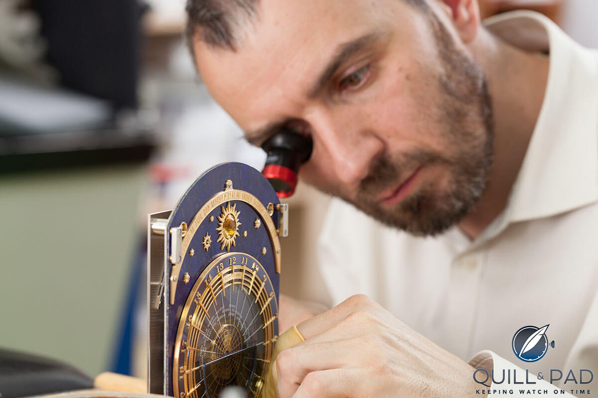 Konstantin Chaykin working on the movement of his Moscow Comptus Clock
