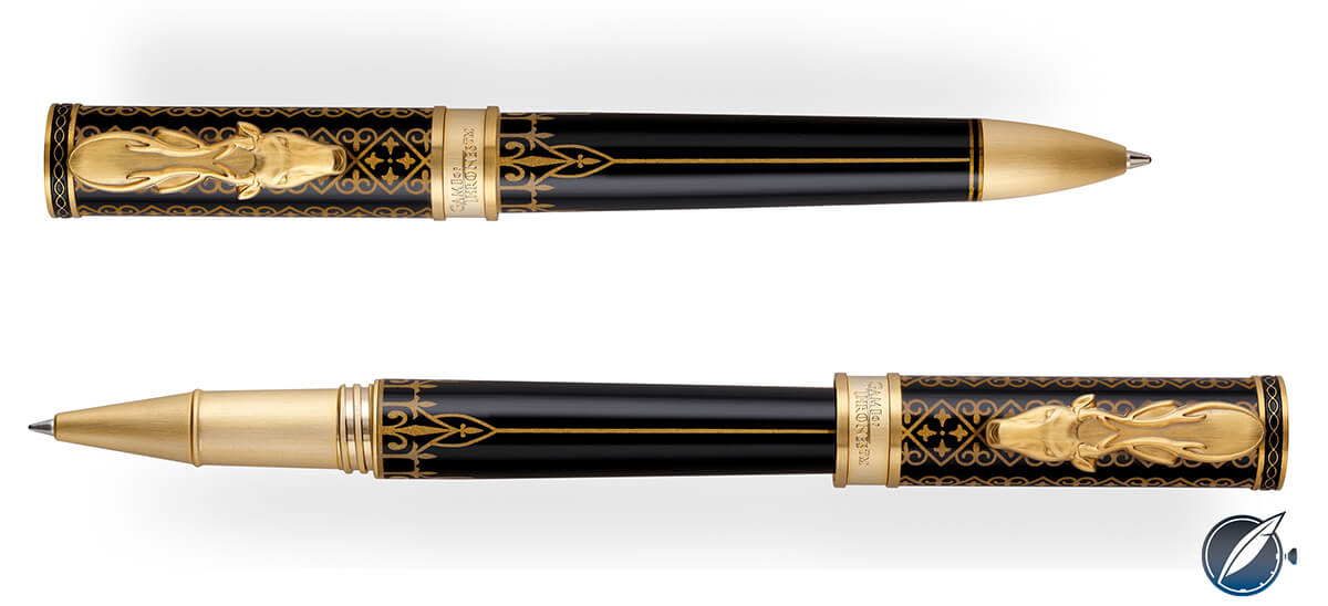 Montegrappa 'Game of Thrones' House Baratheon ball point (top) and roller ball