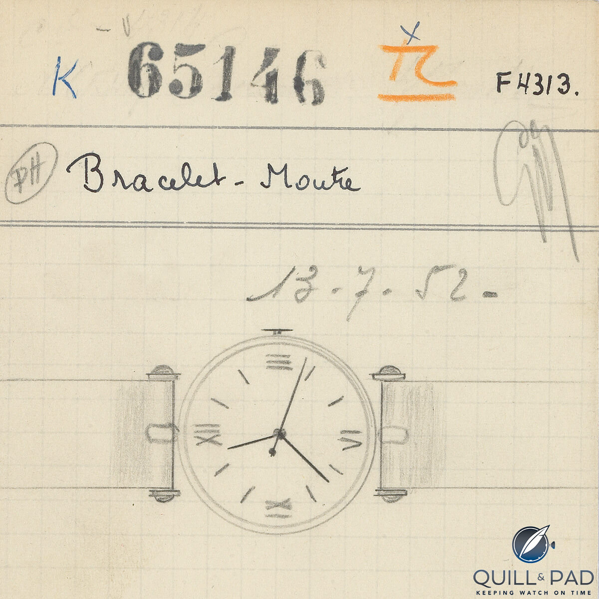 1952 retail information card for a Pierre Arpels wristwatch