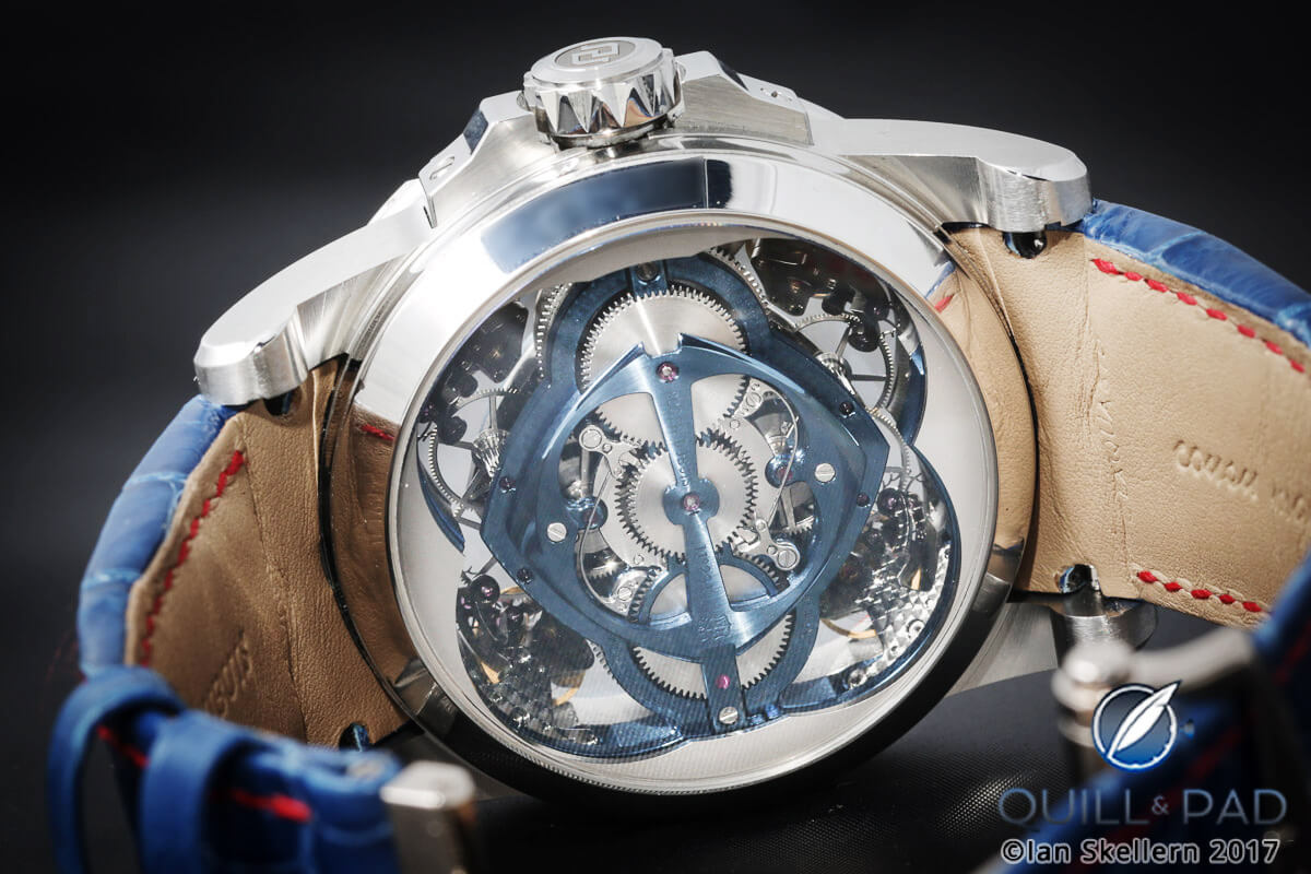View through the display back of the Roger Dubuis Excalibur Quatuor Cobalt MicroMelt