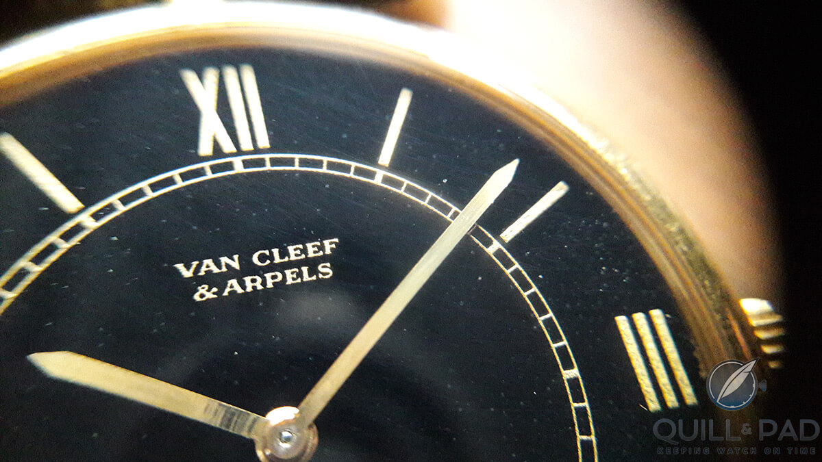 Close up look at the dial of the Van Cleef & Arpels Pierre Arpels