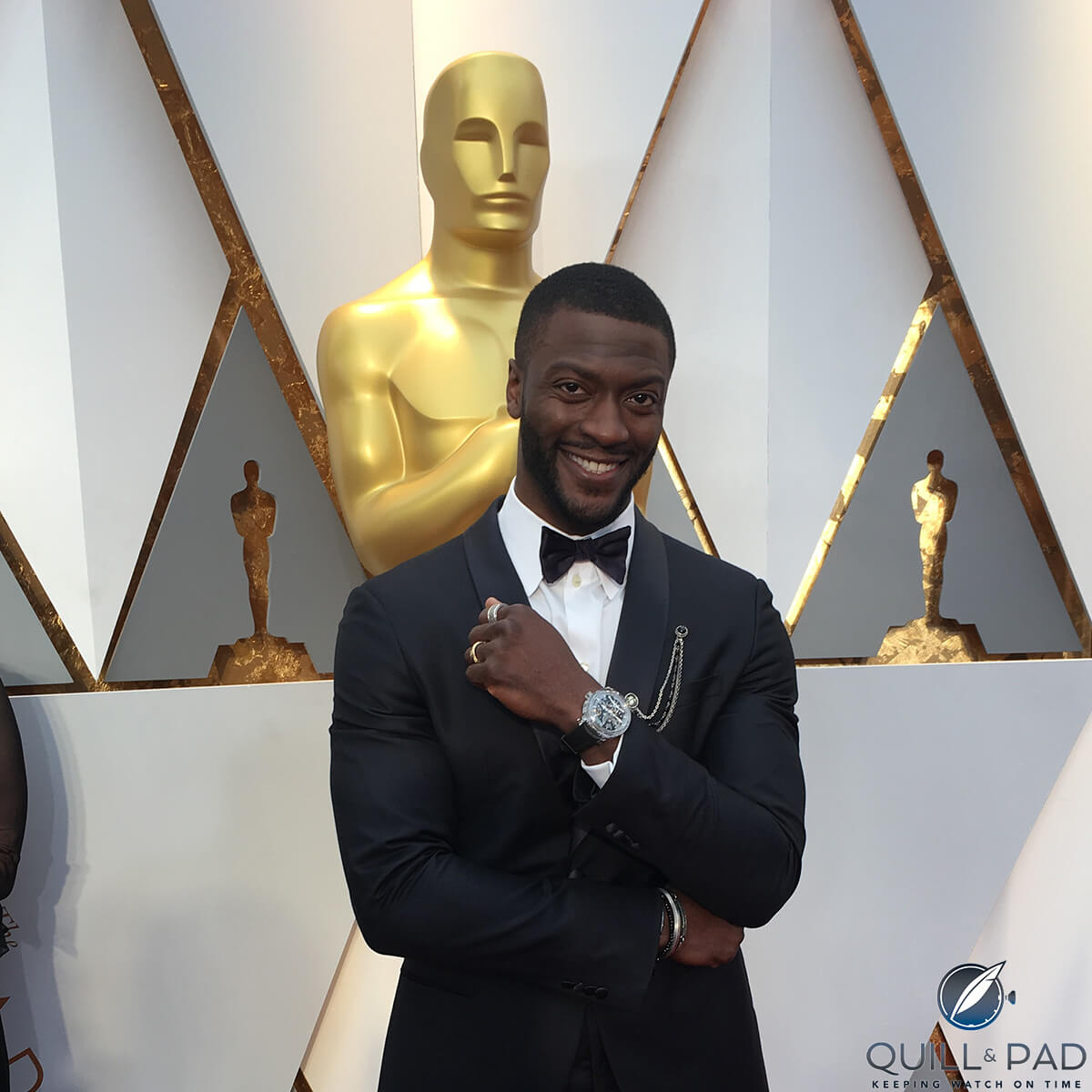 Aldus Hodge wearing a Greubel Forsey Double Tourbillon 30° Technique Sapphire at the 2017 Academy Awards ceremony