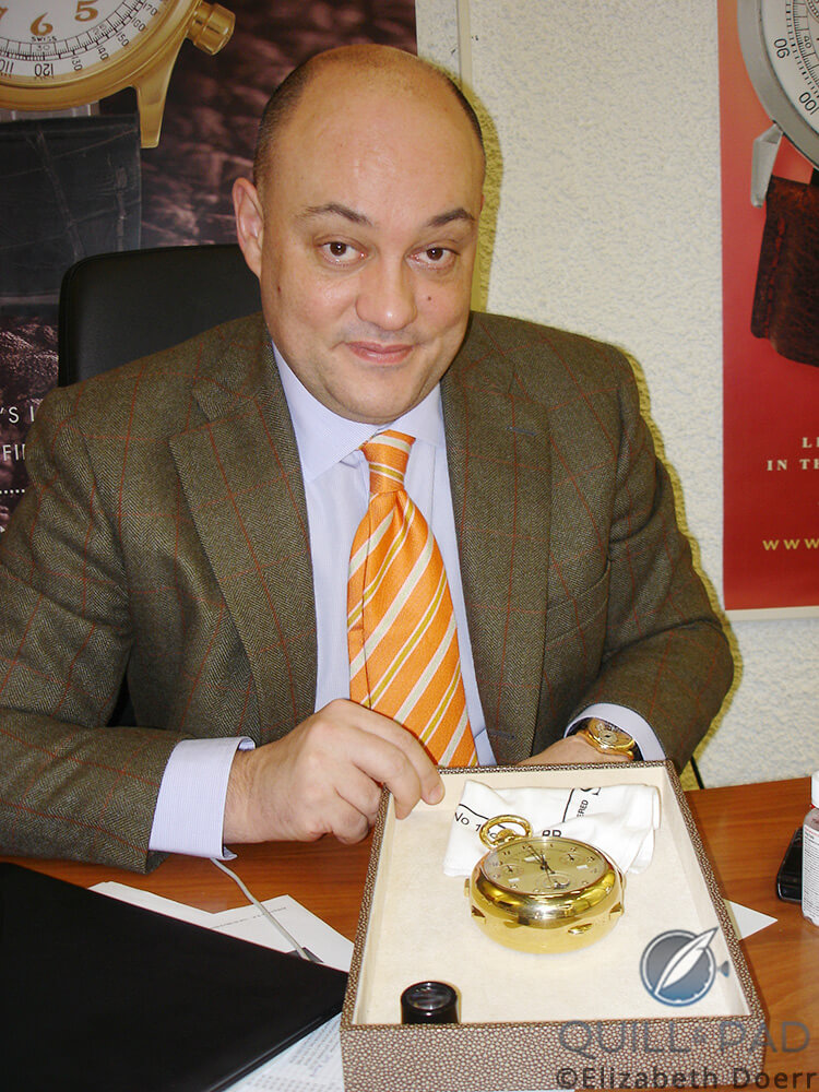 Then Antiquorum CEO William Rohr in 2009 with a Patek Philipe Caliber 89