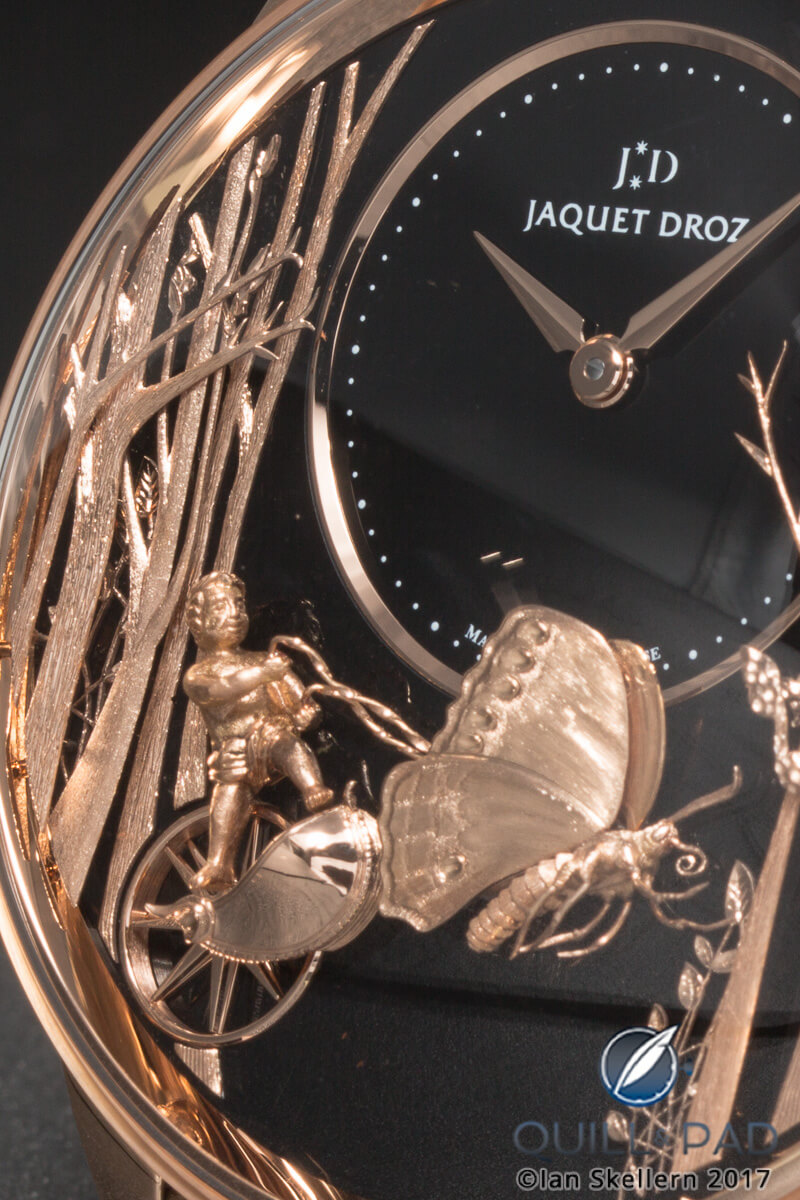 Dial detail of the Jaquet Droz Loving Butterfly