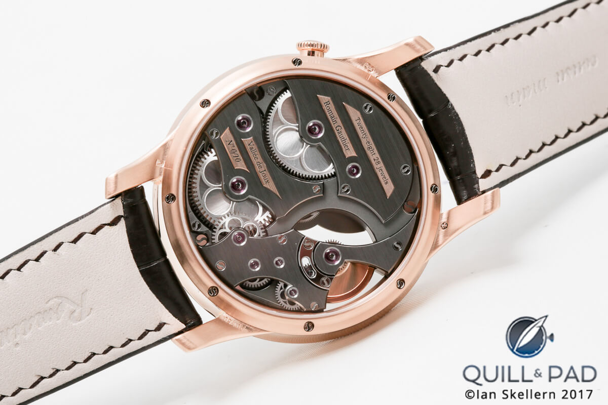 Back of the Romain Gauthier Insight Micro-Rotor in red gold