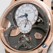 Close up look dial side of the Romain Gauthier Insight Micro-Rotor in red gold