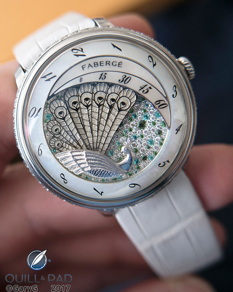 Beautiful, precise, and robust: multi-feather retrograde time indication, Fabergé Lady Compliquée