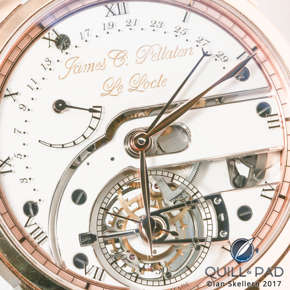 Close up look dialside of the James Pellaton Chronometer Royal Marine